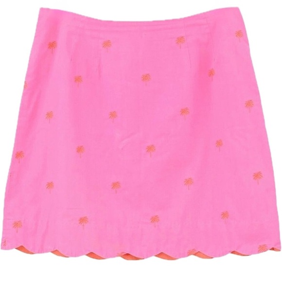 Lilly Pulitzer Vintage Pink Palm Tree Skirt Scalloped Hemline women’s size 8 - Picture 1 of 6